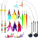 BURCHLIFE 4-in-1 Interactive Cat Toys Set - Feather, String, Stick & Wand Toys with 15 Replaceable Attachments for Indoor Cats (Includes Suction Cup & Hanging Door Toy)
