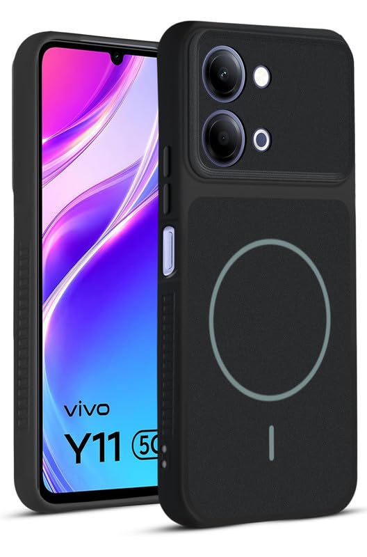 Image of Mr. Case Back Cover for Vivo Y11 5G | Ring Design Protective Case with Camera Cut Protection | Anti Slip Grip | Shockproof Mobile Cover - Stone Black