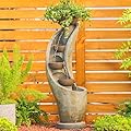 Bumilgar Water Fountain Outdoor Garden Decor, 39" Floor Standing 4-Tier Bowl Outdoor Fountains and Waterfalls with LED Lights for Garden, Patio, Backyard, Deck, Porch and Home Art Decor