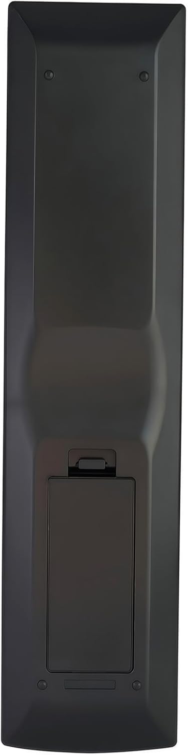 Rear view of the uehba replacement remote control with the battery compartment open, showing where to insert AAA batteries.