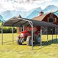 12x20FT Metal Carport, Heavy Duty Carport Canopy with Reinforced Frame and Base for All-Weather, Outdoor Garage Car Port for Boats, Tractors, Pickup Trucks or Party, Dark Gray