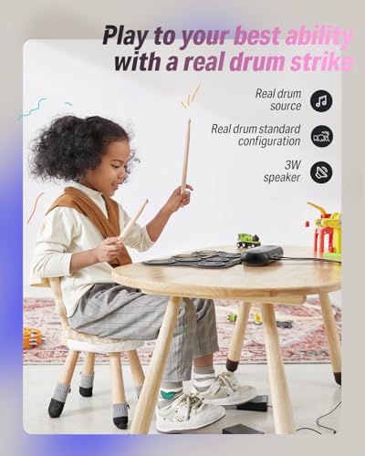 Donner Electric Drum Set for Kids, 9 Pads Roll-Up Electronic Drum, DED-20Q - image 2