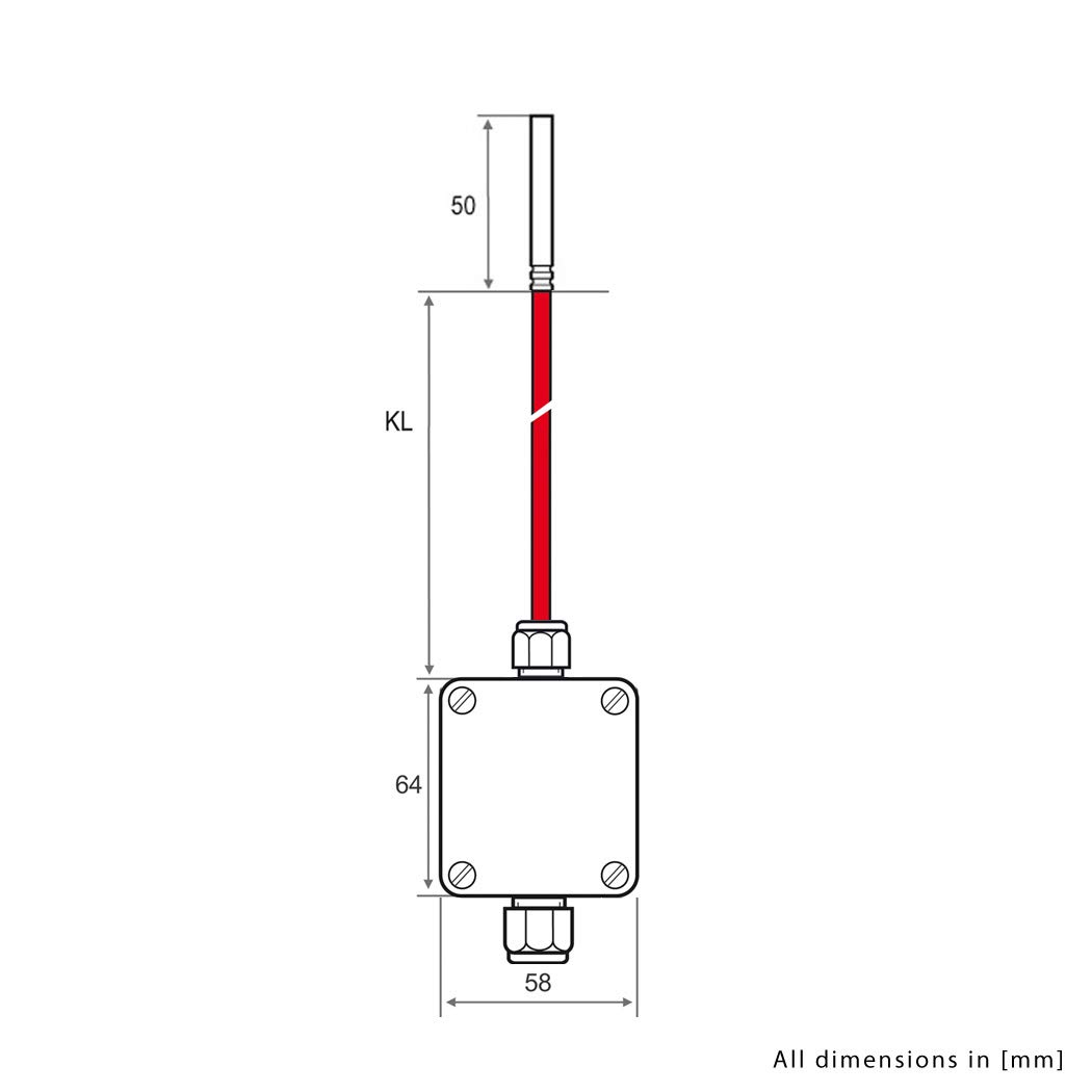 iOVEO 213HS02210 - Temperatur-Messumformer im Gehäuse mit Silikon-Anschlussleitung und Sensor PT1000, Ausgang Aktiv, Messbereich einstellbar, Temperaturfühler, 213HS02210, 10 Meter