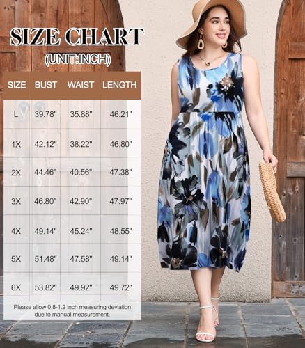 Image of LARACE Women's Plus Size Sleeveless Maxi Dress Casual Crew Neck Pleated Flowy Long Dresses with Pockets L-6XL