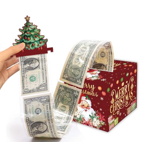 Christmas Money Box for Cash Gift Pull - Red and Gold Merry Christmas Surprise Money Holder Cash Gift and 30Pcs Transparent Bags for Kids Adults Women Men Girls Boys Christmas Decoration Gift
