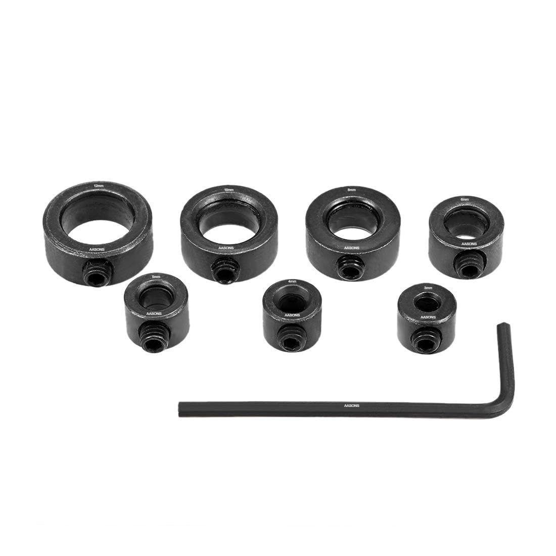 AASONS 7pcs Drill Bit Depth Stop Rings Set For Drilling Length Limiter 3/4/5/6/8/10/12 mm, With Allen Key, Adjuster Ring Stopper Collar Control For Wood, Glass, Concrete, Wall, Plastic, Etc-picture-13
