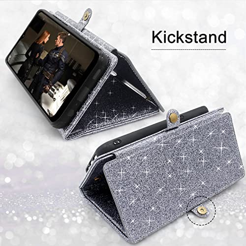 Harryshell Detachable Magnetic 12 Card Slots Wallet Case Pu Leather Flip Protective Cover Wrist Strap For Samsung Galaxy Note 9 (Bling Grey) #TOP3