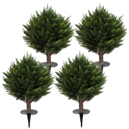 Artificial Cedar Topiary Tree, Indoor Outdoor Decorative Plant, Faux Evergreen Foliage (4, 15.7 inch...