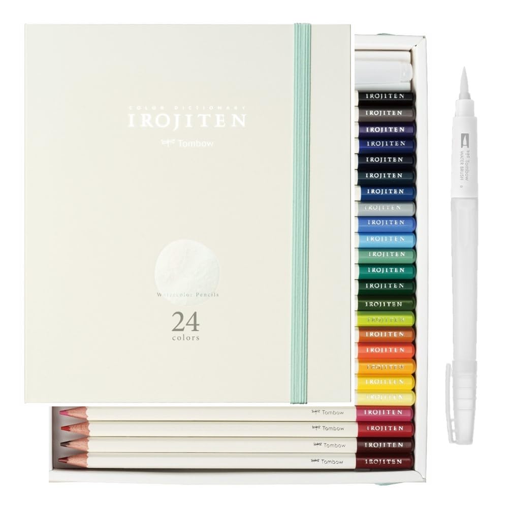 CI-KW24C Watercolor Pencils, Color Dictionary (Drawn with Natural Colors), Water Brush In…
