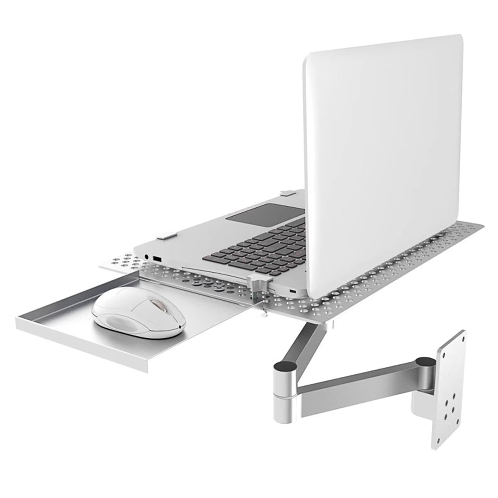 jcwwolk Laptop Wall Mount, Adjustable Laptop Holder With Mouse Tray, 8kg Load Capacity, Foldable Notebook Stand, Vented Cooling Platform, For Office, Workstation