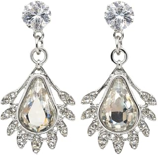 Luxury Teardrop Crystal Dangle Earrings with Silver-Plated Metal for Women Price In India