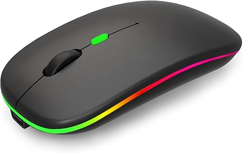 Ratón Bluetooth inalámbrico, Bluetooth recargable y mouse inalámbrico de 2.4G con luz RGB, ratones silenciosos para portátilescritoriotableta-negro