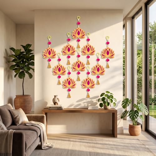 Image of JH Gallery Magenta Bell Lotus for Ganpati Decoration Setup for Home - Handmade Ganesh Chaturthi Backdrop, Pooja Room, Mandir & Main Door Toran (9 Inch, Pack of 10)