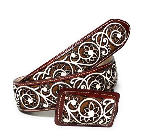 Men's Authentic Mexican Charro Belt Cinto Vaquero Lazer Cincelado Western Belt (42)2