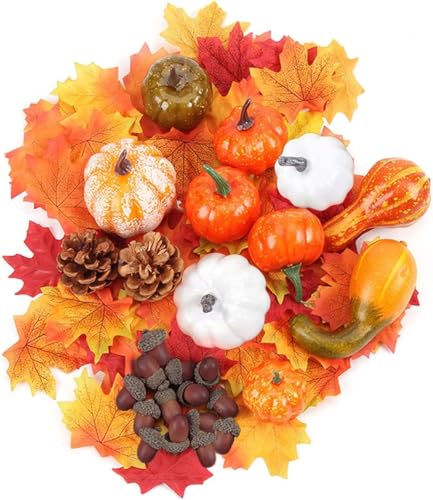 ハロウィン かぼちゃ 飾り付けセット 合計86点 偽南瓜 紅葉 どんぐり 松ぼっくり 秋の装飾 南瓜モデル 置物 写真小道具 撮影装飾 感謝祭 ハロウィーン クリスマス パーティー 店舗 部屋 室内 屋外 飾り