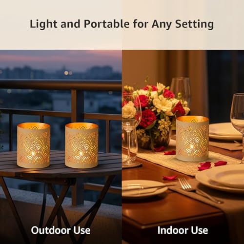 Image of Amazon Brand - Solimo Tea Light Votive - Round Shape, Peach Finish with Gold Interior, Set of 4 (Size: L-7.5 cm x W-7.5 cm x H-10 cm)