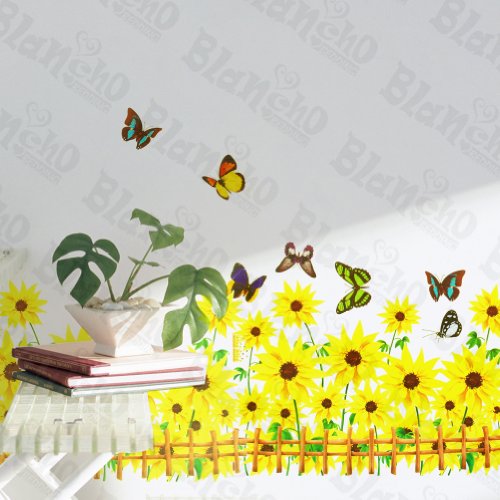 Colorful Butterfly and Blooming Flowers – Wall Decals Stickers Appliques Home D¨¦cor