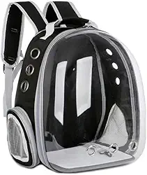Mochila Pet com Visão Panorâmica Ventilação Total Alças Acolchoada Cães até 5kg e Gatos até 6kg, Bolsa de Transporte Segura e Confortável para Viagens e Passeios (Preto, Tamanho único)