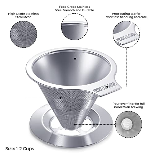 Cafellissimo Paperless Pour Over Kaffeemaschine, 188 (304) Edelstahl, wiederverwendbar, Tropfkegel, Kaffeefilter… – Bild 3