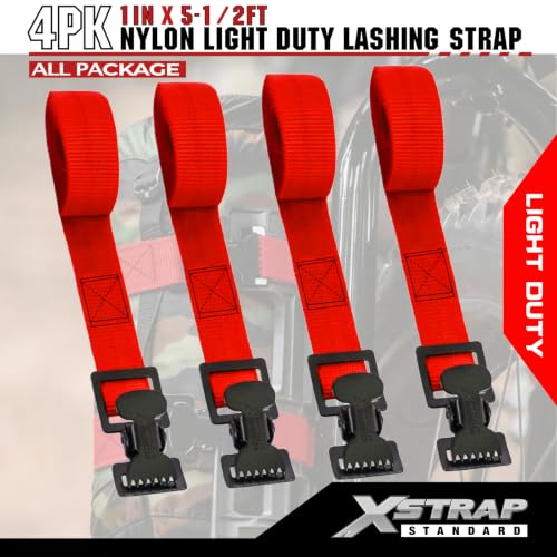 Image of XSTRAP 4pk 1 inch x 5-1 /2ft JUST Clip All-Purpose Lashing Strap, Red