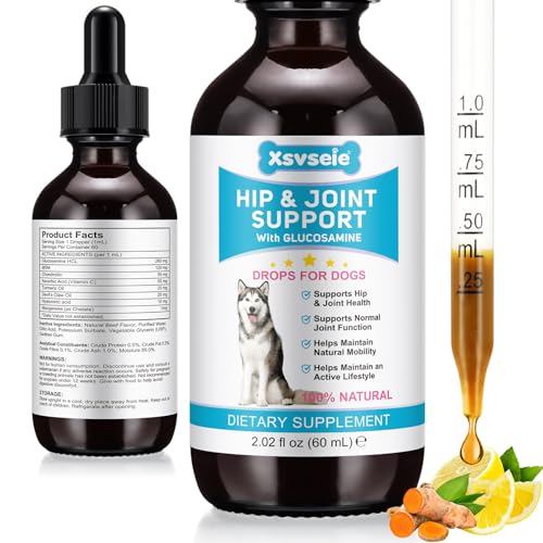 Integratori per le Articolazioni dei Cani Anziani, Sollievo dal Dolore per Cani,Gocce di Condroitina per Cani,Gocce di Glucosamina per Anche e Articolazioni dei Cani,Dovuto Alla Mobilità,Naturale,60ML