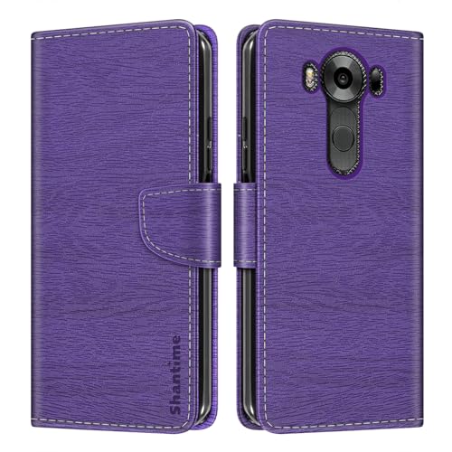 Shantime Leather Wallet Case Compatible with LG V10, Colorful Flip Cover with Card Holders Magnetic Closure Full Protection Shell(Purple)