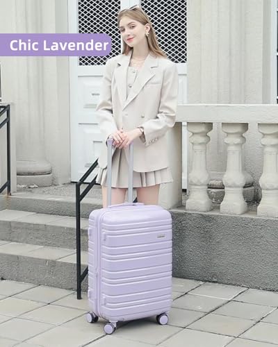 Image of LARVENDER Carry on Luggage 22x14x9 Airline Approved, 20 Inch Hardside Suitcase with Wheels TSA Lock, PC+ABS Lightweight Travel Luggage Sets for Women, Glossy Lavender, 3 Piece Set