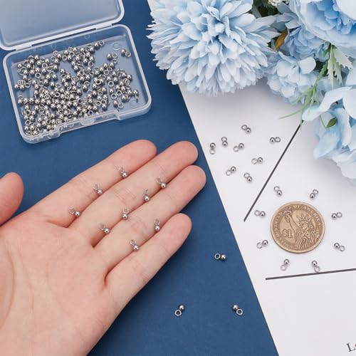 UNICRAFTALE about 200pcs 304 Stainless Steel Charms Round Pendants Small Ball Charms 3mm in Diameter Metal Dangle Ball Bead Pendants Hole 2mm for DIY Necklace Bracelet Jewelry Making 6x3mm - Image 3