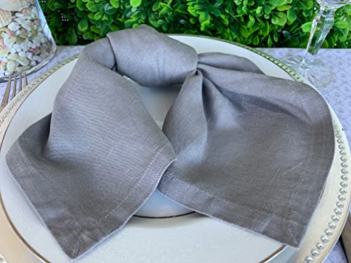 Linen Napkins –100% French Flax – Stonewashed Pure Linen Cloth Napkins - Size 18 Inch X 18 Inch – Set Of 4 (Mid Gray) #TOP6