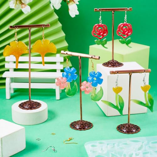 PandaHall 2pcs Earring Resin Mould Flower Leaf Pendant Silicone Molds with Earring Hooks Jump Rings for Epoxy Casting Crafts Jewellery Making - Image 2