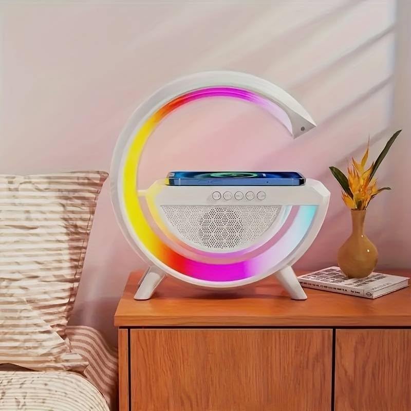 NEEYATI LED Ambient Lighting Night Light for Bedroom Bluetooth Speakers Atmosphere Lamp for Living Room Decor Rechargeable Battery Operated Bedside Lamps with 15W Wireless Charging