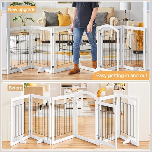 Yaheetech-148-inch-Extra-Wide-Pet-Gate-for-Dogs-34-inch-Tall-Dog-Gate-with-Door-Foldable-Wire-Puppy-Safety-Fence-w3-Support-FeetFreestanding-Dog-Gate-for-The-House-Doorway-StairsWhite6-Panels - Cucciolini Doodles   Yaheetech-148-inch-Extra-Wide-Pet-Gate-for-Dogs-34-inch-Tall-Dog-Gate-with-Door-Foldable-Wire-Puppy-Safety-Fence-w3-Support-FeetFreestanding-Dog-Gate-for-The-House-Doorway-StairsWhite6-Panels