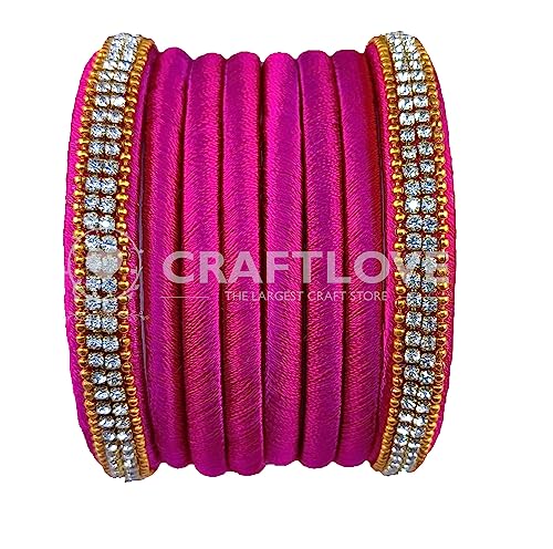 Goelx Silk Thread Bangles - 8 Piece Set - Pink - 2.4 #TOP1