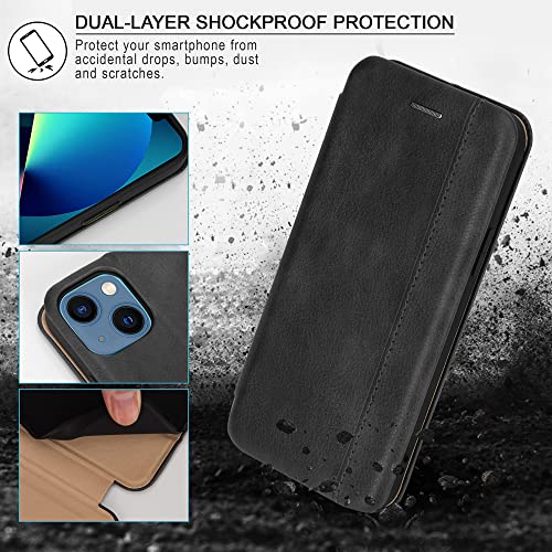 Leaum Custodia per iPhone 13, in pelle, con