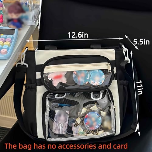 Bolso tote kawaii estilo itabag negro con múltiples bolsillos miniatura 5