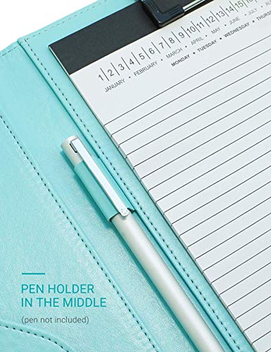 Image of Clipboard Folder Padfolio, Writing Portfolio Faux Leather Clipboards with Cover for Legal Pad Holder Letter Size A4 8.5 x 11 for Business Conference Notepad Clip Boards (Pale Turquoise)