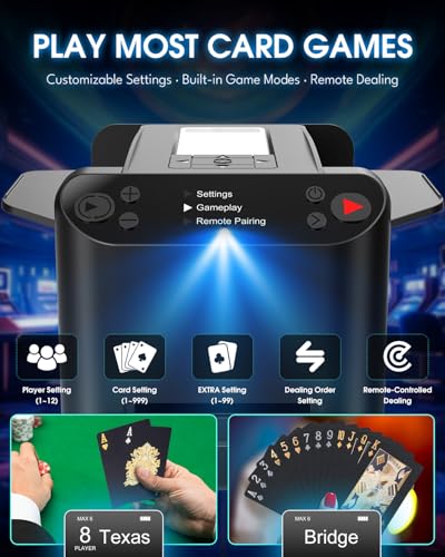 2025 New 2-in-1 Automatic Card Shuffler and Dealer with 4 drawing remotes and 1 Deck Waterproof Premium Playing Cards,360° Rotating Dealing Machine,UltraQuiet,Support 12 Players for Texas Hold'em - image 6