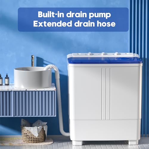 Image of Auertech Portable Washing Machine, 20lbs Twin Tub Washer Mini Compact Laundry Machine with Drain Pump, Semi-automatic 12lbs Washer 8lbs Spinner Combo for Dorms, Apartments, RVs