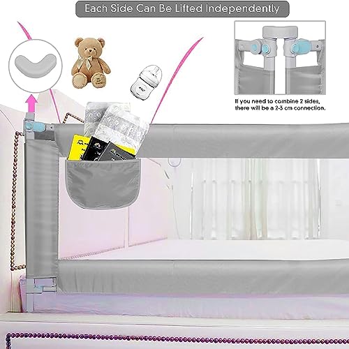 Protector de barandilla para cama de bebé con malla transpirable y altura ajustable 6