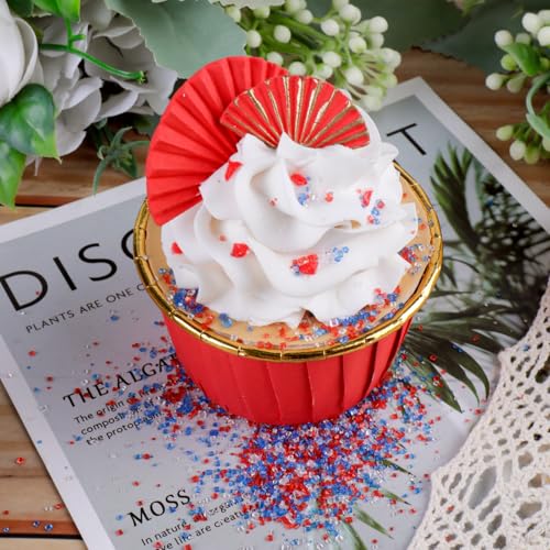 Image of 4th of July Sanding Sugar Sprinkles, 4.6 oz Edible Red White and Blue Sparkling Sugar Crystals for Baking Topping, Cupcake, Cookie, Ice Cream & Cake Decorating, Patriotic Party Holiday Supplies