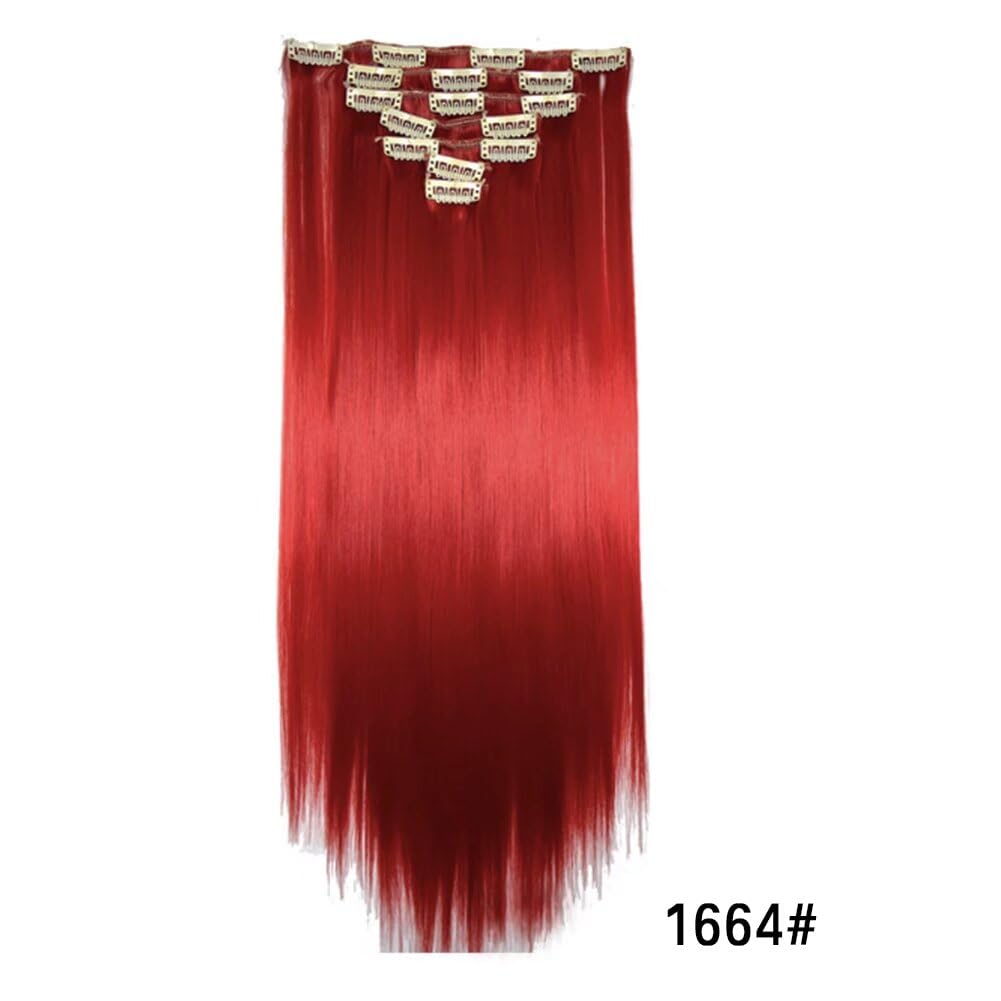 LaLuLoLi Synthetic Hair Extensions #1664 Bright Red Clip in Hair Pieces 100g 22" Long Straight Smooth Silky Soft Hairpiece 7pcs Full Head 16 Clips in Hair Extensions for Beauty Women Girl Lady - Image 2