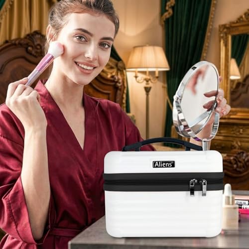 Image of Aliensware ABS Hard Shell Vanity Bag, Makeup Cosmetic Case Suitcase Organizer Box for Skincare, Jewellery, Clothes,Lipsticks,Nail Polishes, Perfume & Beauty Storage, Travel Luggage for Women-Aliens-2