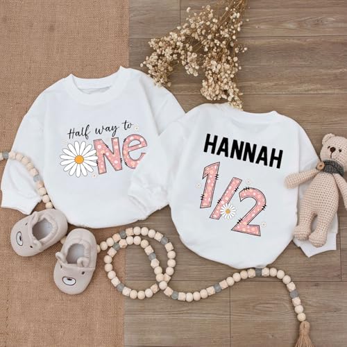 Personalized Half Birthday Outfit Baby Girl Bee, 1/2 Birthday Girl Bubble Romper, Half Way To One Girl2