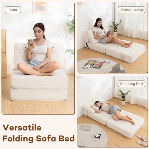 Folding Sofa Bed Sleeper Sofa Chair 3in1 Convertible Sofa Bed Single-White - image 3