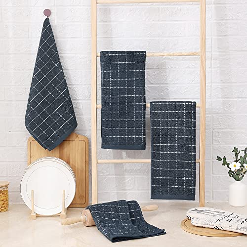 Homaxy 100% Cotton Terry Kitchen Towels(Dark Grey, 13 X 28 Inches), Checkered Designed, Soft And Super Absorbent Dish Towels thumb #5
