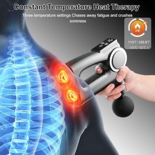 Image of 3-in-1 Detachable Massage Gun with Heat, Portable Handheld Massage Gun with Massage Strap, Mini Massage Gun Deep Tissue with 20 Speeds & 6 Heads, Percussion Muscle Massager for Back /Neck /Body