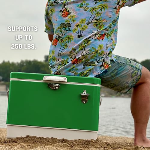Image of FSE Hard-Sided 54 Qt. / 80 Can Metal Cooler | Durable outdoor beverage cooler with latch closure, bottle opener and side handles. Ideal for picnic or tailgate use