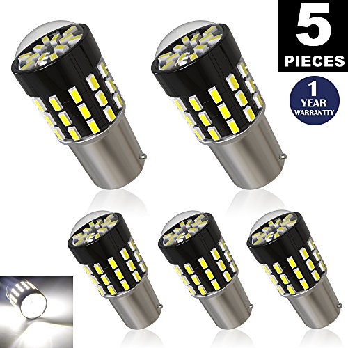 LUYED 5 x 650Lumens Super Bright 1156 3014 54-EX Chipsets 1156 1141 1003 7506 LED Bulbs Used For Back Up Reverse Lights,Brake Lights,Tail Lights,Rv lights,Xenon White