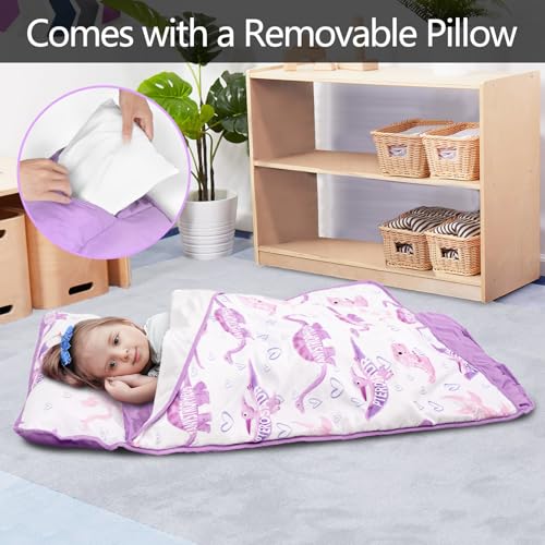 Image of Primlect Toddler Nap Mat, Portable Rolled Sleeping Mat | 51 inchx31 All-in-One Sleeping Bag with Removable Pillow and Soft Blanket, Machine Washable, for Daycare Travel, for Boys Girls