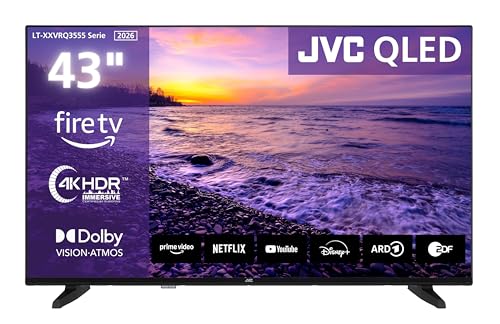 JVC Fernseher 43 Zoll Fire TV 4K QLED Smart TV mit Dolby Vision HDR, Dolby Atmos, Alexa Sprachsteuerung und Triple Tuner...